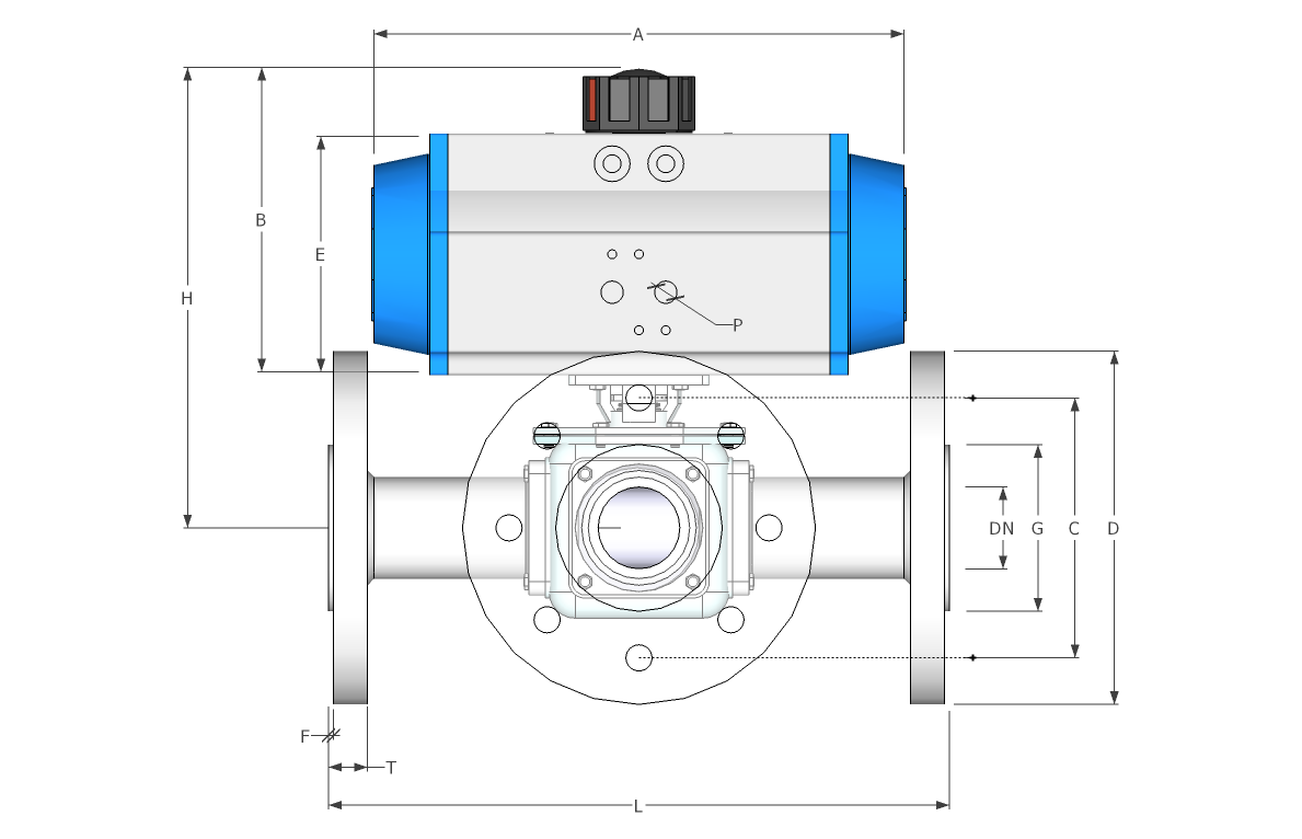 3 way flanged spring return stainless steel ball valve