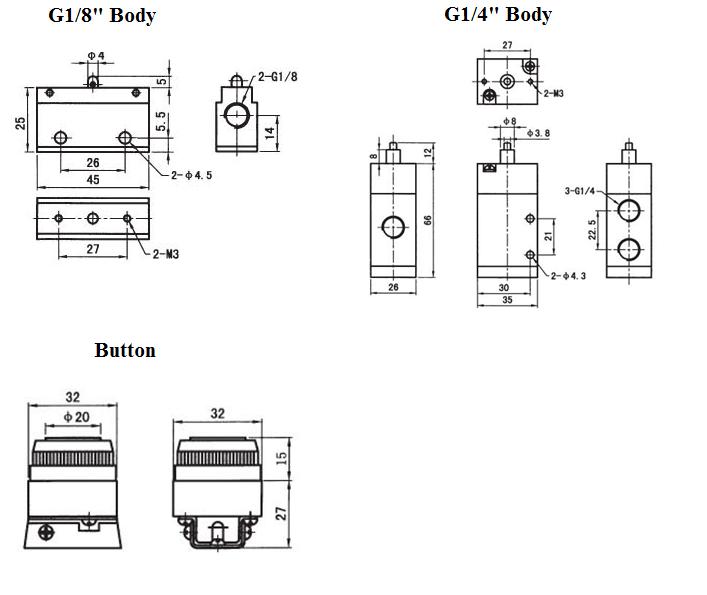 Flush Button Spring Return 3 way 2 position valve